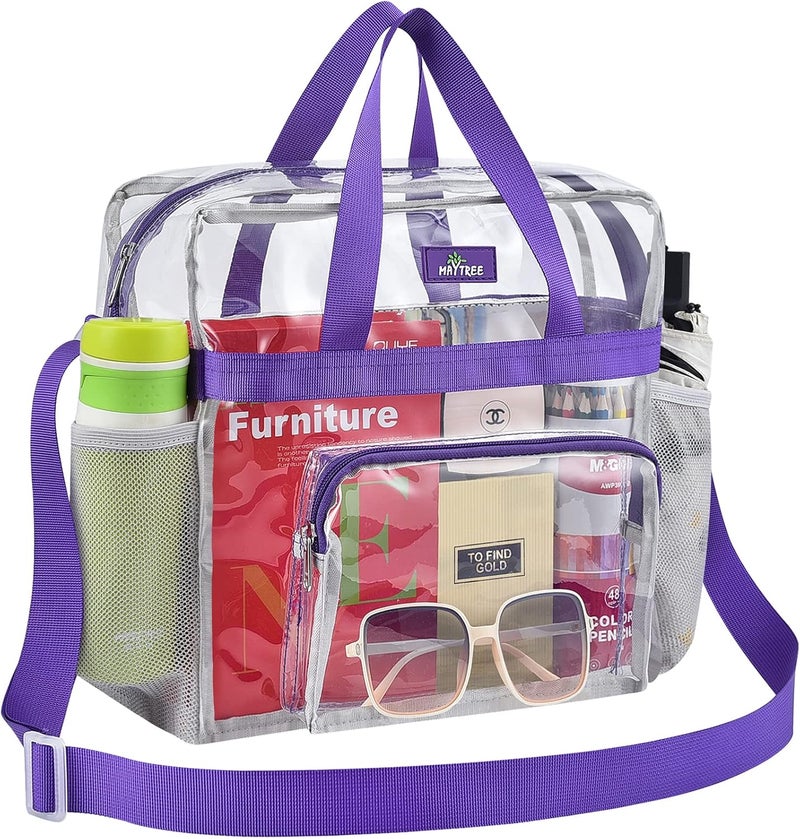 MAYTREE Clear Bag for Stadium Events 12×6×12 Clear Tote Lunch Bag with Reinforced Straps for Work and Sporting Events, Purple - Image 1